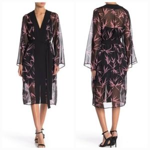 NWT BCBGMAXAZRIA Black & Pink Print Kimono Robe Dress
